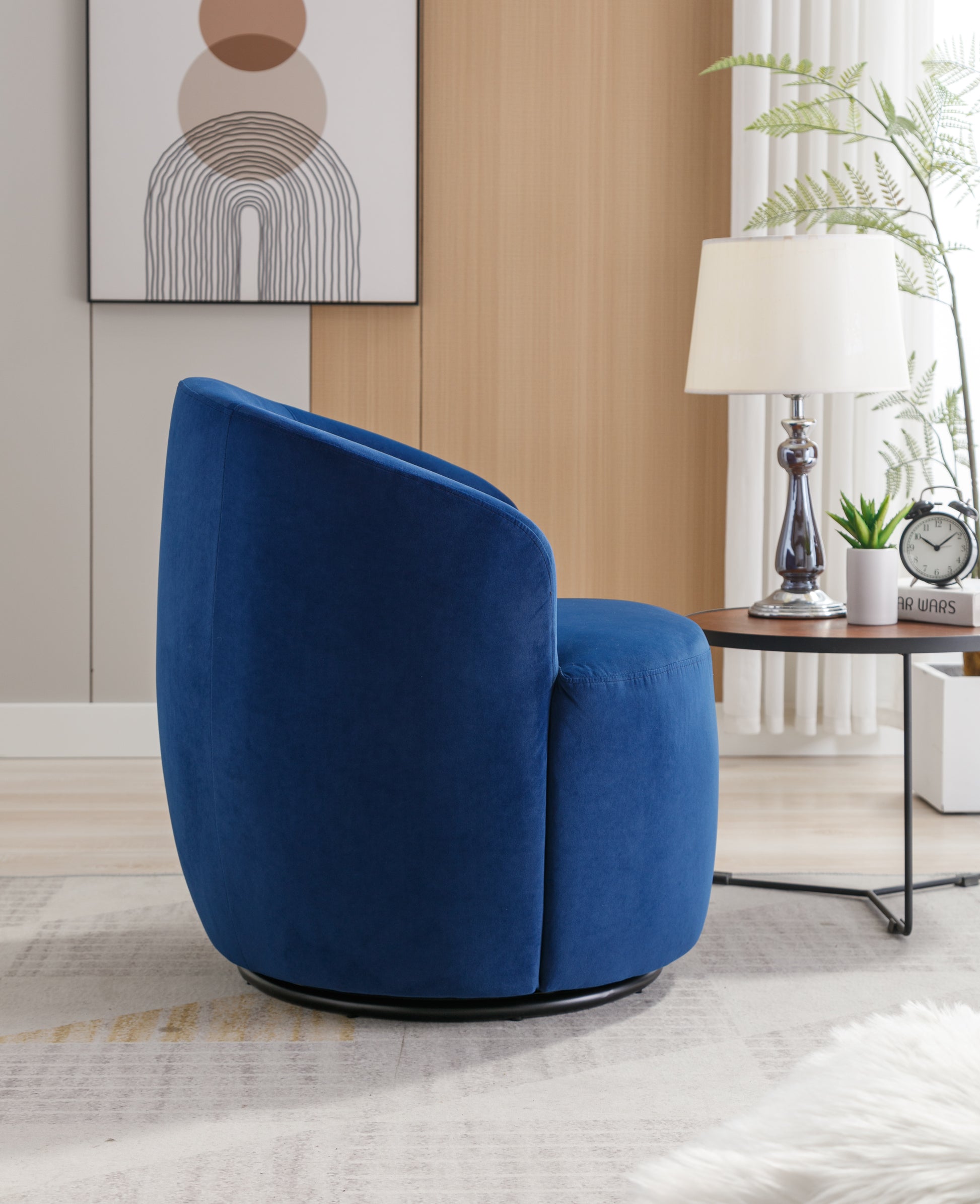 Velvet Fabric Swivel Accent Armchair Barrel Chair With Black Powder Coating Metal Ring,Blue Blue Foam Velvet