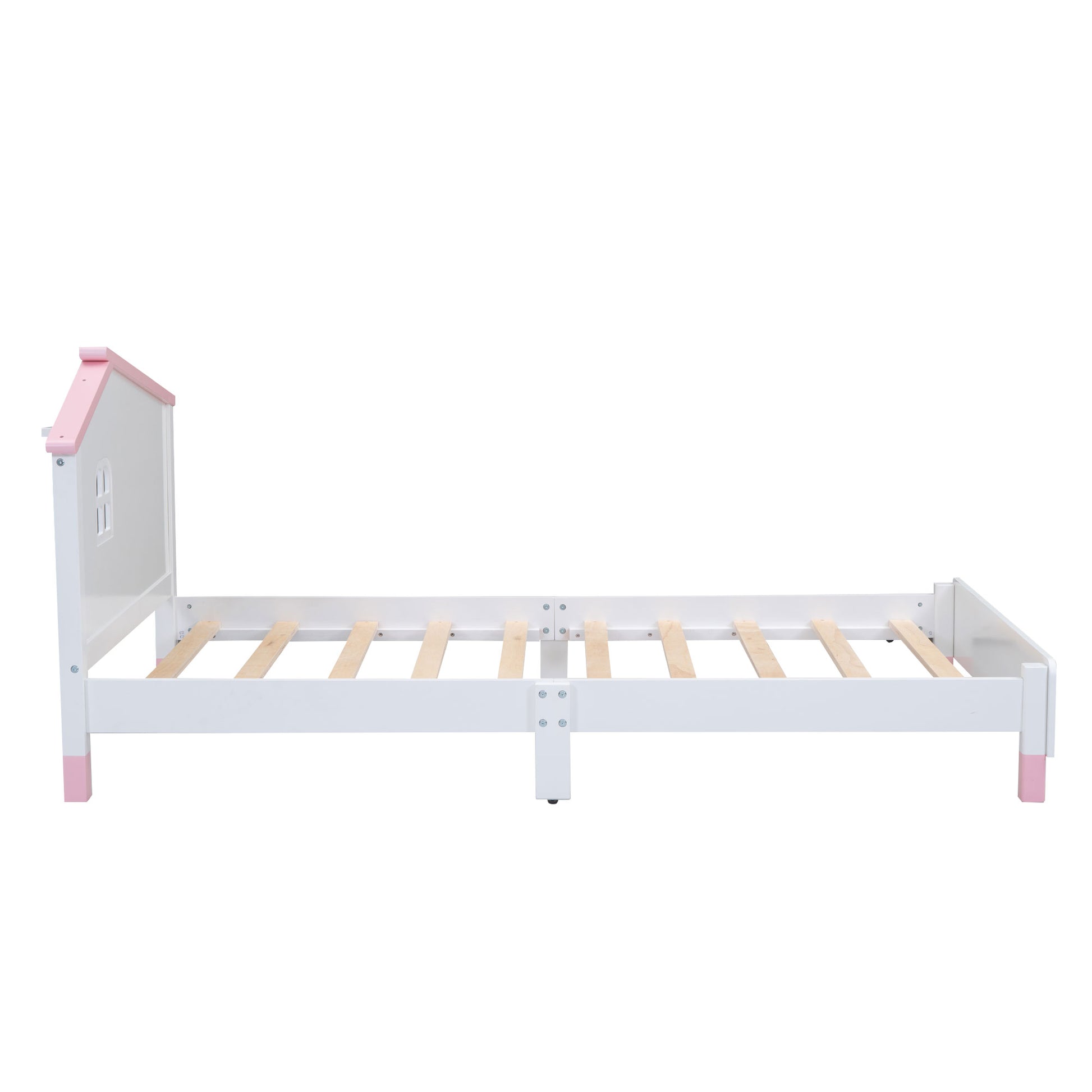 Twin Size Wood Platform Bed With House Shaped Headboard White Pink White Pink Solid Wood