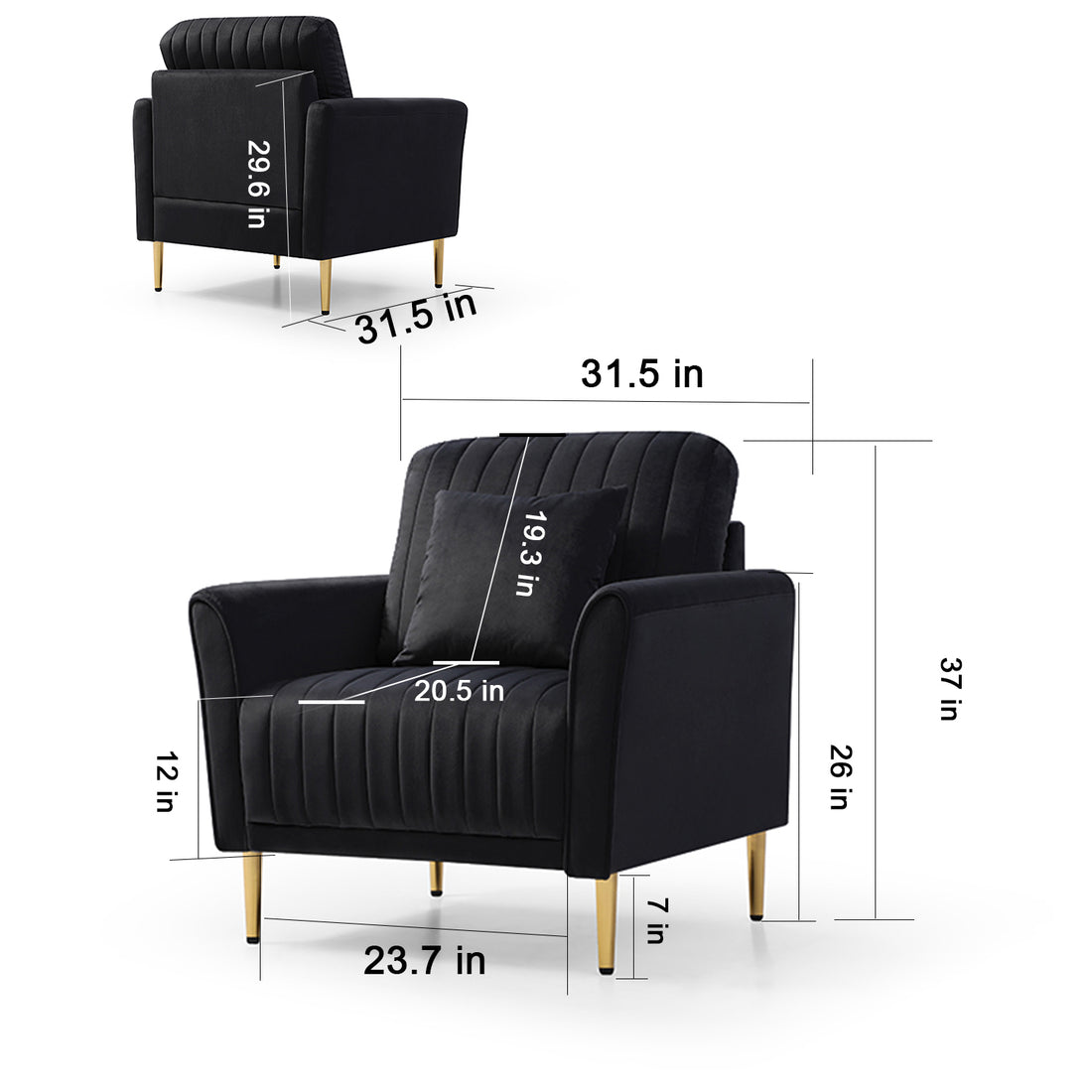 Sectional Sofa, 2 Piece Single Chair And Loveseat Sofa, Stylish And Modern Design, Perfect For Living Room Furniture Armrest Sofa Black Foam Velvet 4 Seat