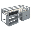 Twin Size Low Loft Bed With Rolling Desk, Shelf And Drawers Gray Gray Solid Wood