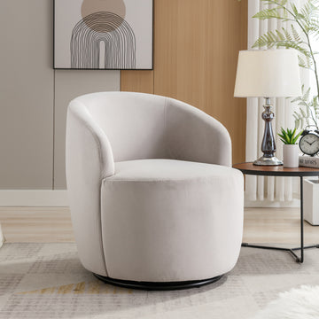 Velvet Fabric Swivel Accent Armchair Barrel Chair With Black Powder Coating Metal Ring,Gray Gray Foam Velvet