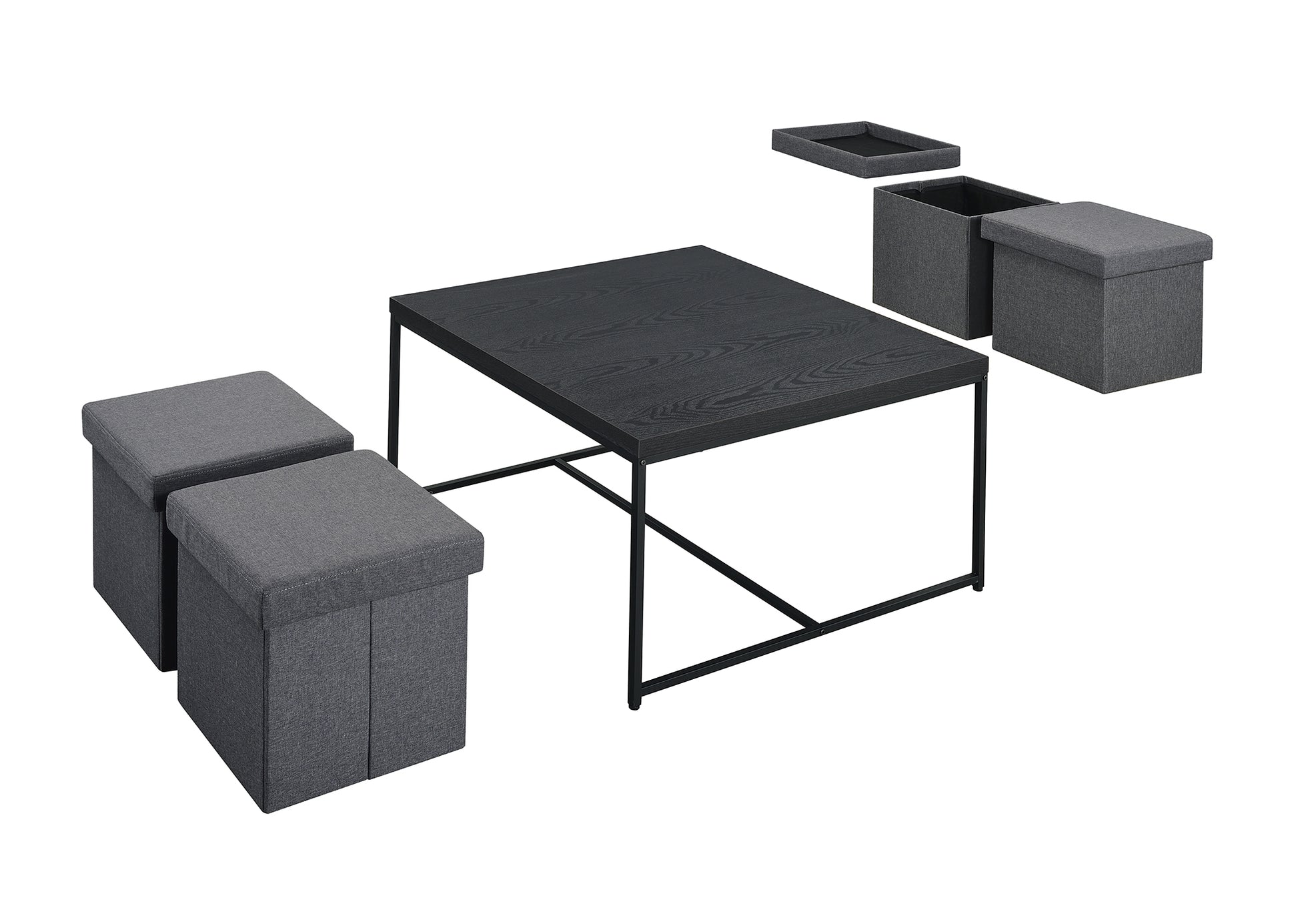Caitlin 35" Black Wood Grain 5 Piece Coffee Table Set Black Mdf