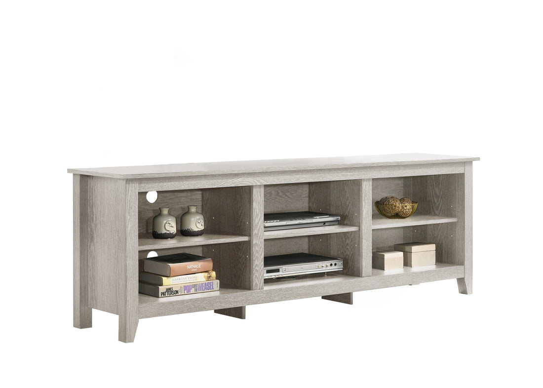 Benito Dusty Gray 70" Wide Tv Stand With Open Shelves And Cable Management Light Gray Particle Board