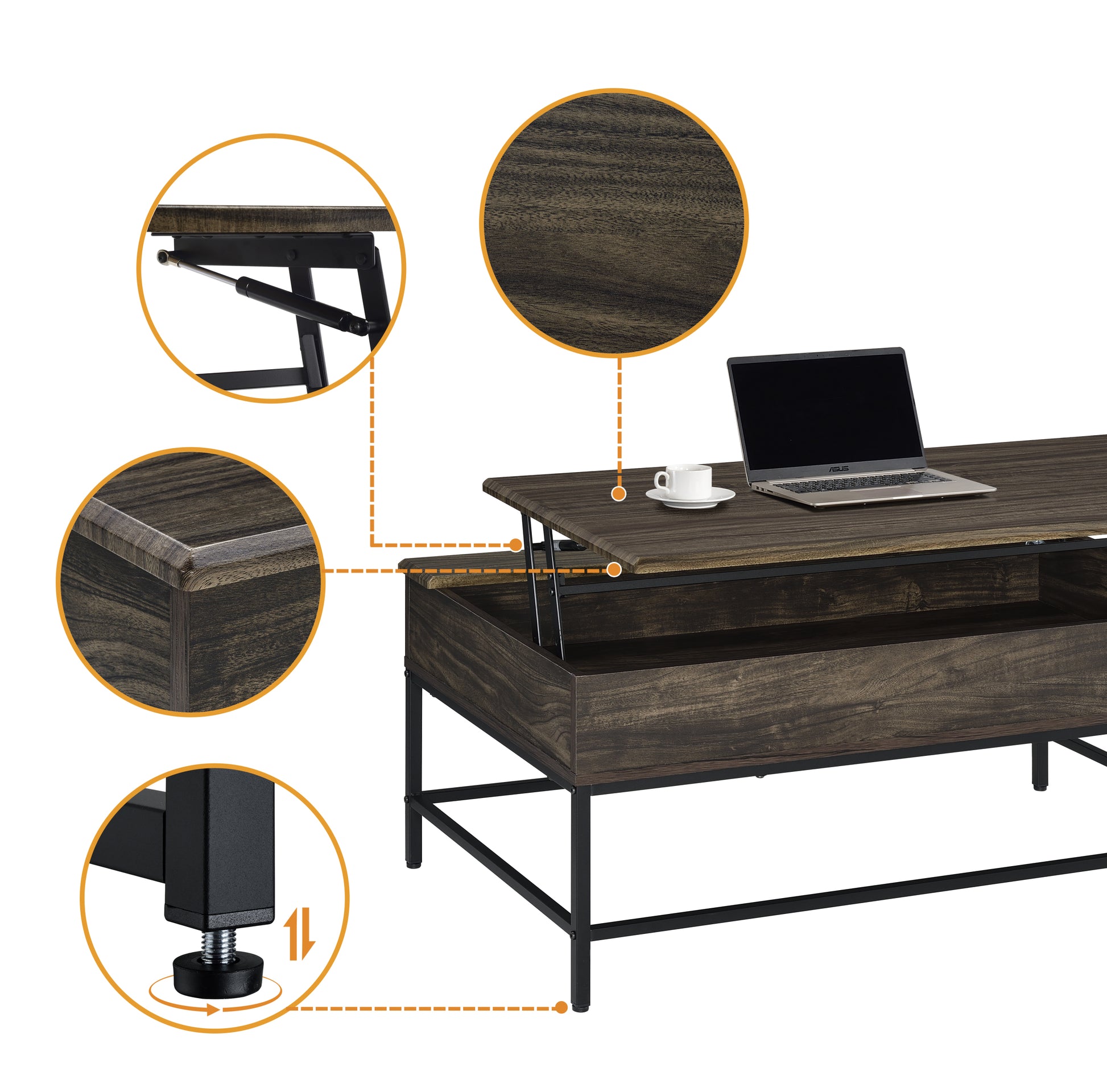 Cliff 39" Brown Lift Top Coffee Table Brown Mdf