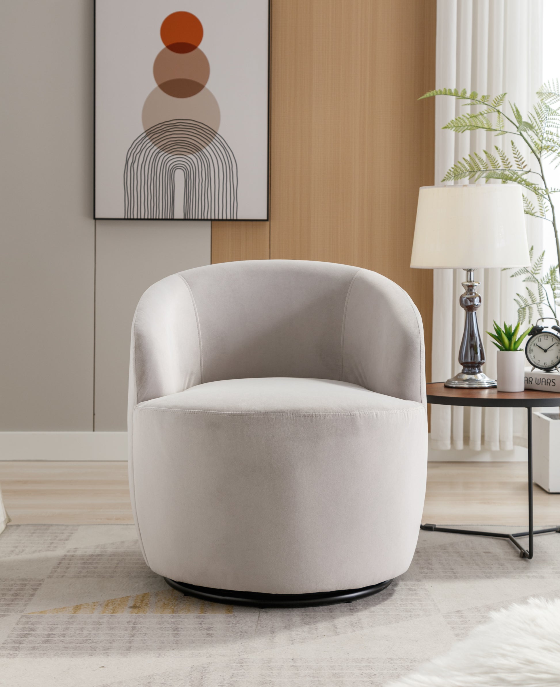 Velvet Fabric Swivel Accent Armchair Barrel Chair With Black Powder Coating Metal Ring,Gray Gray Foam Velvet