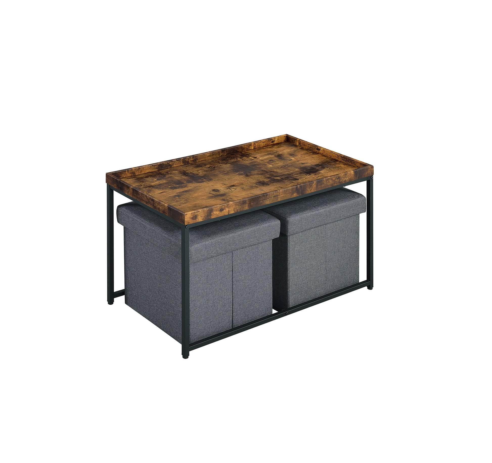 Monty 35" Weathered Oak Wood Grain 3 Piece Coffee Table Set With Raised Edges Brown Oak Mdf