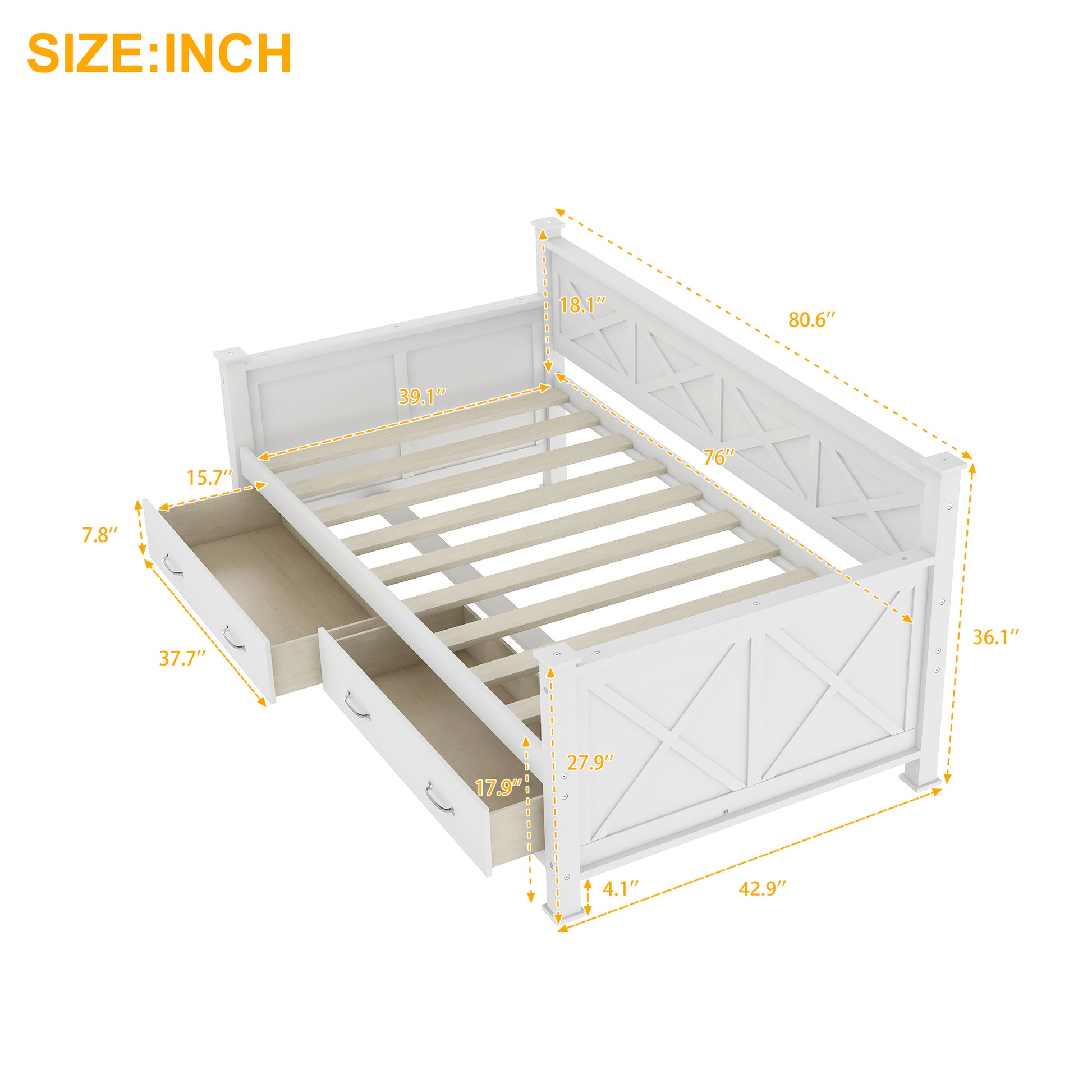 Twin Size Wooden Modern And Rustic Casual Style Daybed, Cream White Box Spring Not Required Twin Cream White Wood Daybeds Pine