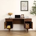 Black Walnut Desk With Natural Rattan Net Large Home Office Workstation With Storage 57.09 Inch Oak Solid Wood Mdf