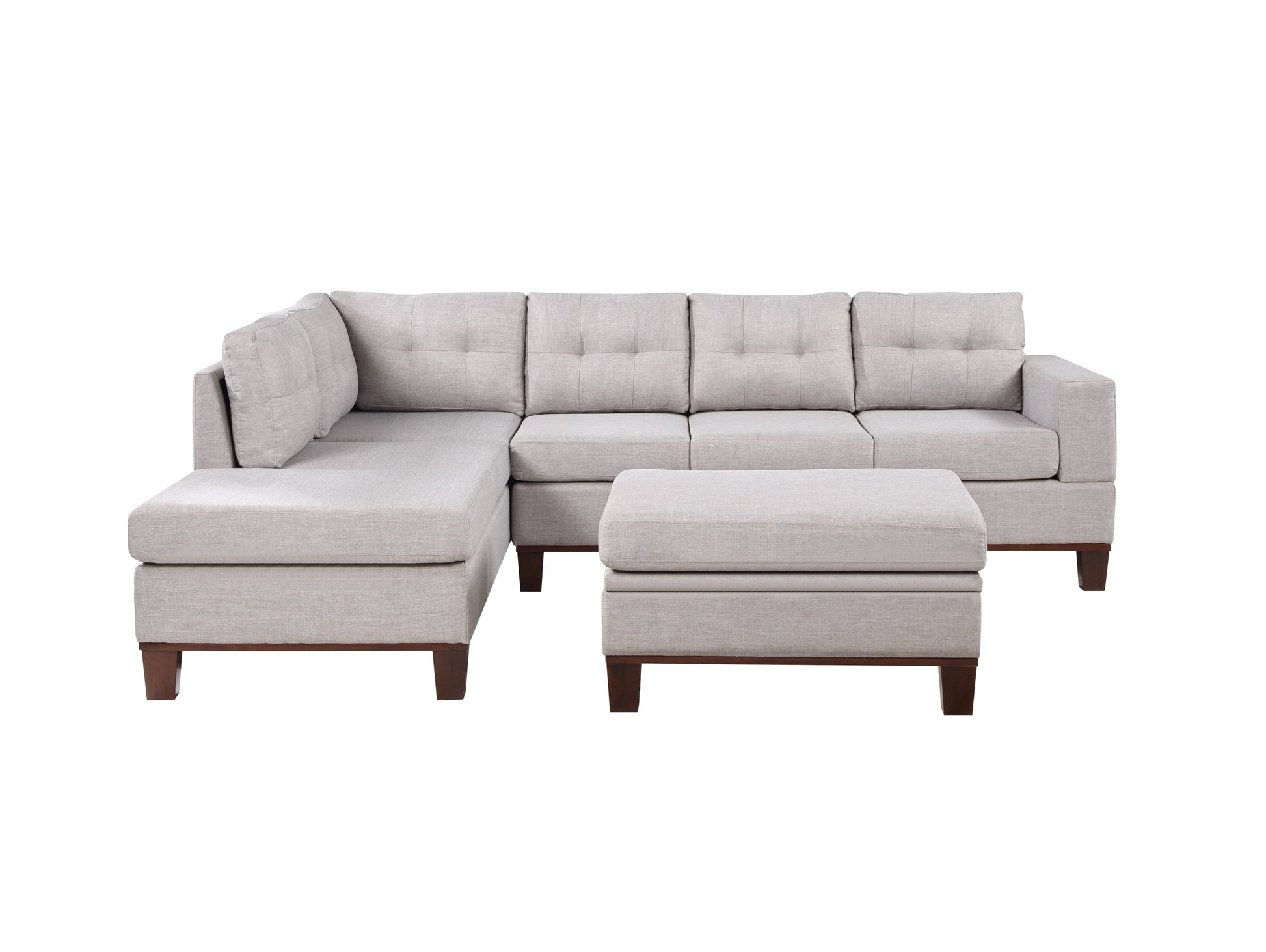 Hilo 106" Light Gray Fabric Reversible Sectional Sofa With Dropdown Armrest, Cupholder, And Storage Ottoman Light Gray Polyester