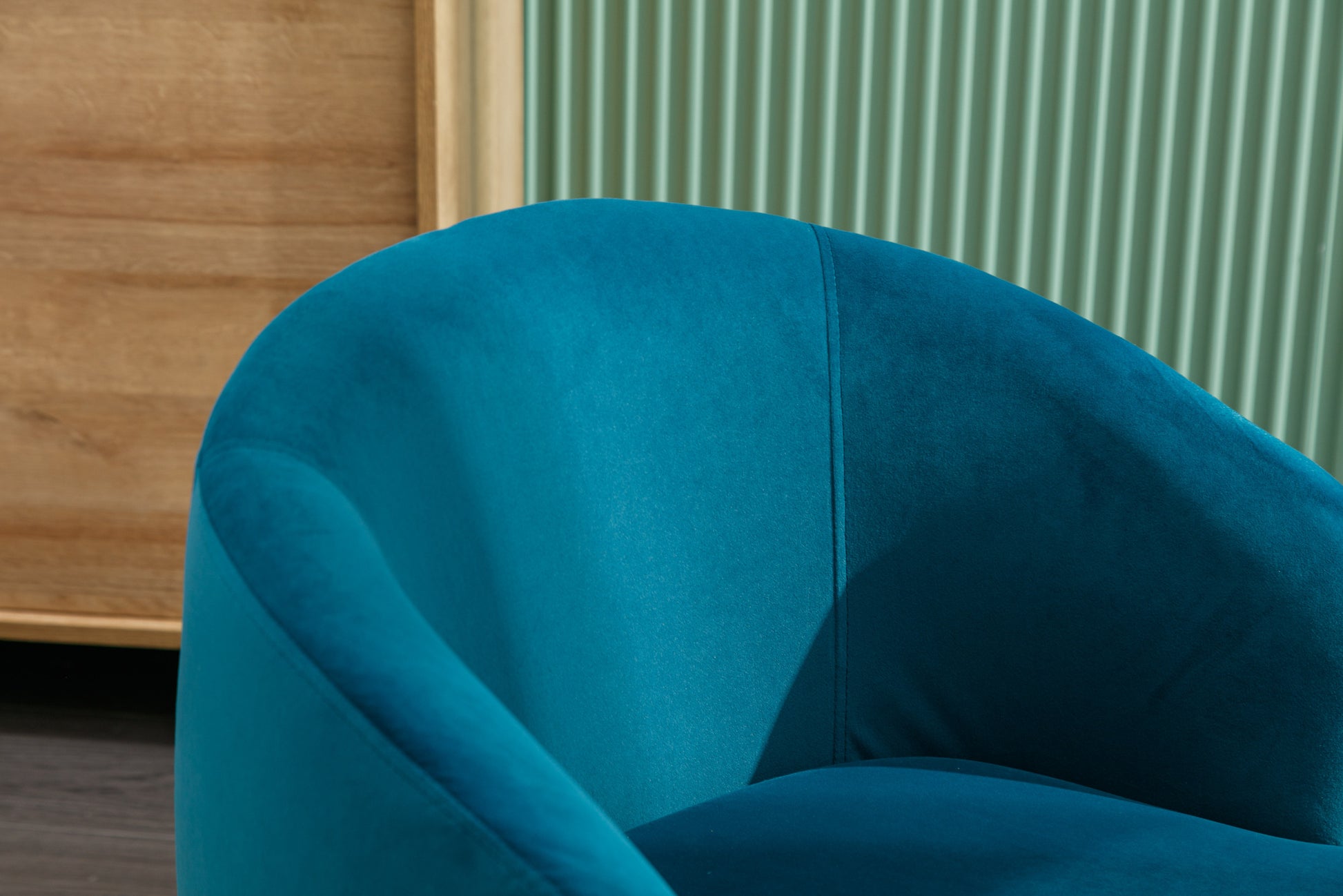 Velvet Fabric Swivel Accent Armchair Barrel Chair With Black Powder Coating Metal Ring,Teal Teal Foam Velvet