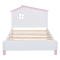 Twin Size Wood Platform Bed With House Shaped Headboard White Pink White Pink Solid Wood