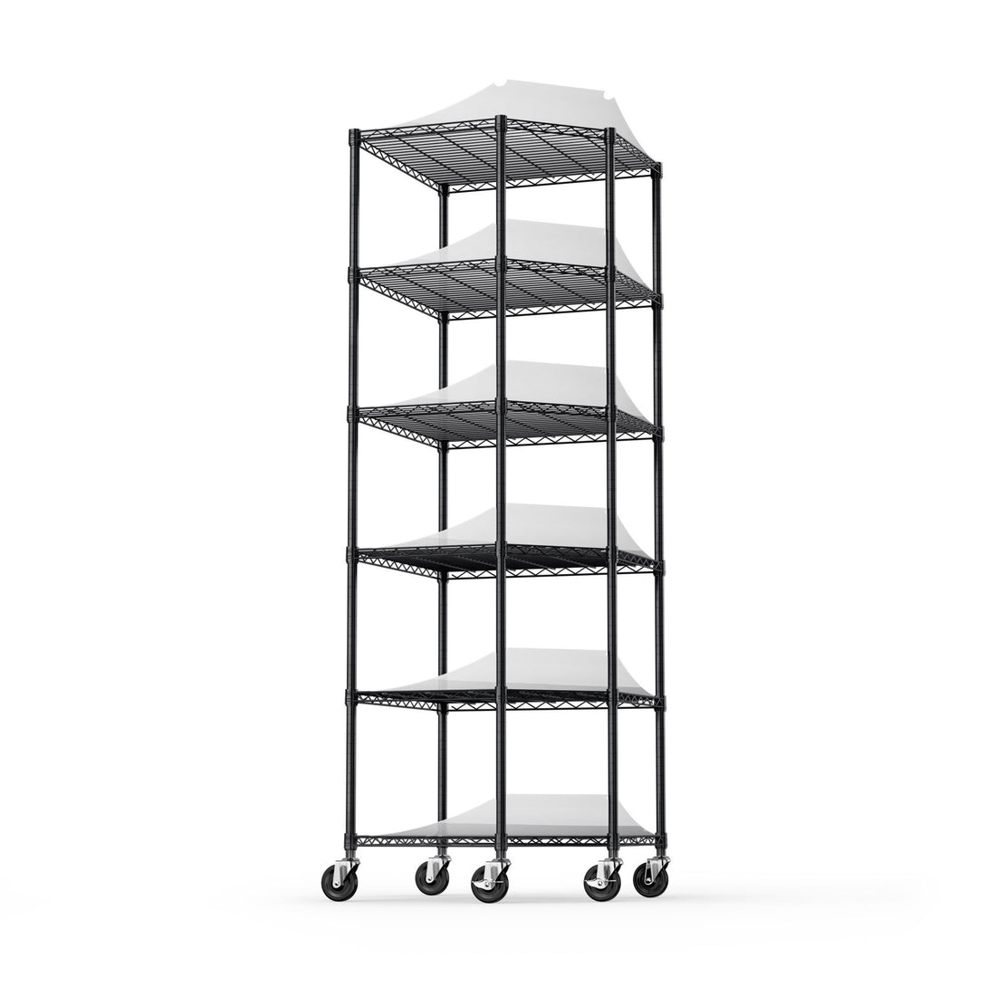 6 Tier Shelf Corner Wire Shelf Rack Pentagonal Shelves With Wheels Adjustable Metal Heavy Duty Free Standing Corner Storage Display Chrome Rack For Bathroom, Living Room, Kitchen Black Chrome Iron Plastic