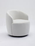 Velvet Fabric Swivel Accent Armchair Barrel Chair With Black Powder Coating Metal Ring,White White Foam Velvet