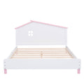 Full Size Wood Platform Bed With House Shaped Headboard White Pink White Pink Solid Wood