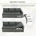 Outdoor 6 Piece All Weather Pe Rattan Sofa Set, Garden Patio Wicker Sectional Furniture Set With Adjustable Seat, Storage Box, Removable Covers And Tempered Glass Top Table,Grey Yes Complete Patio