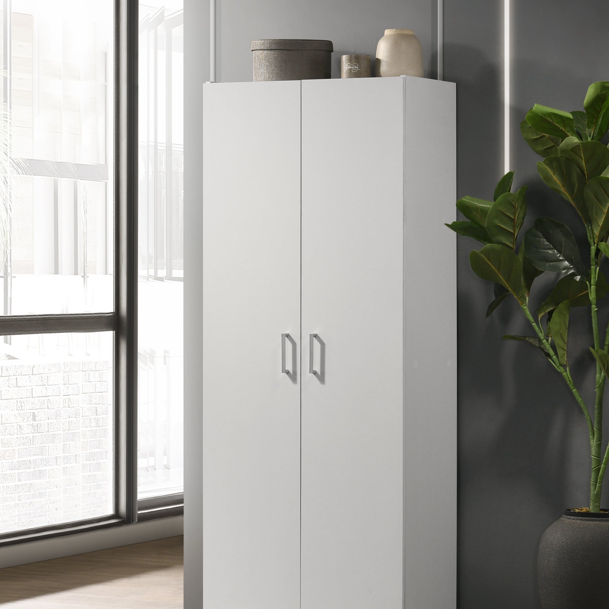 Alara White 60" Height Simplistic Modern Double Door Storage Cabinet White Particle Board