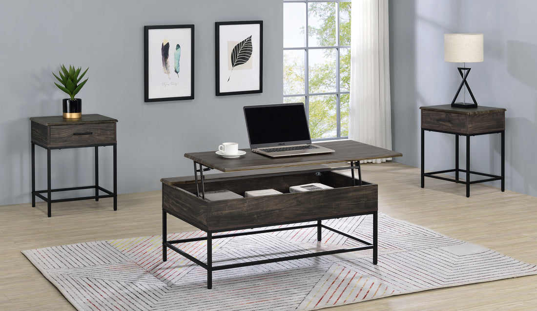 Cliff 3 Piece Brown Lift Top Coffee And End Table Set Brown Mdf