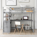 Twin Size Loft Bed With Desk And Shelves, Two Built In Drawers, Gray Old Sku:Gx000803Aae 1 Gray Pine