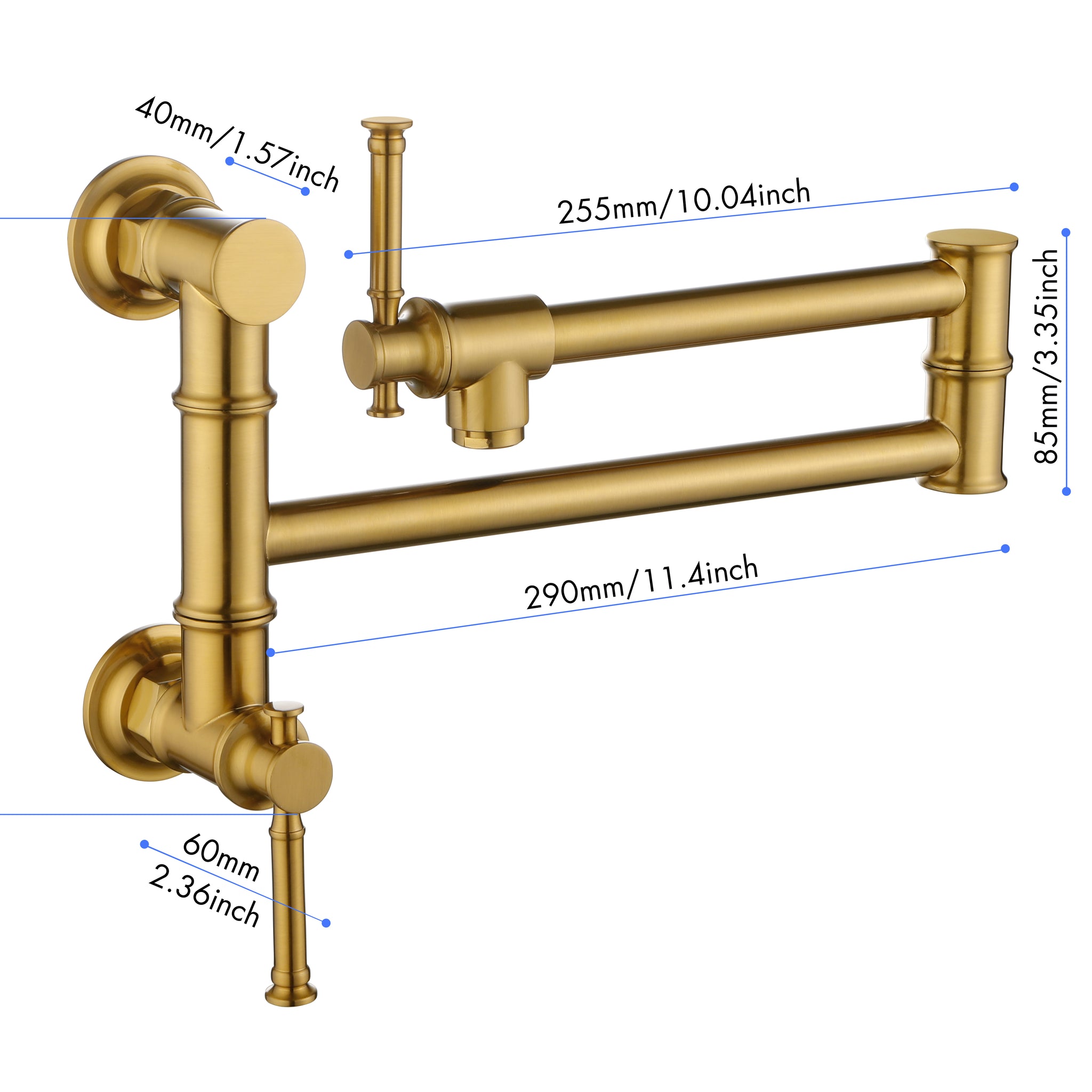 Pot Filler Faucet Wall Mount Pot Filler Faucet, Modern Brass Pot Filler Two Attachment Wall Mount Folding Kitchen Pot Filler Swing Arm Gold Brass