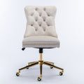 Office Chair,Velvet Upholstered Tufted Button Home Office Chair With Golden Metal Base,Adjustable Desk Chair Swivel Office Chair Beige Beige Velvet