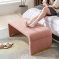 Boucle Fabric Loveseat Ottoman Footstool Bedroom Bench Shoe Bench With Gold Metal Legs,Coffee Pink Pink Foam Boucle