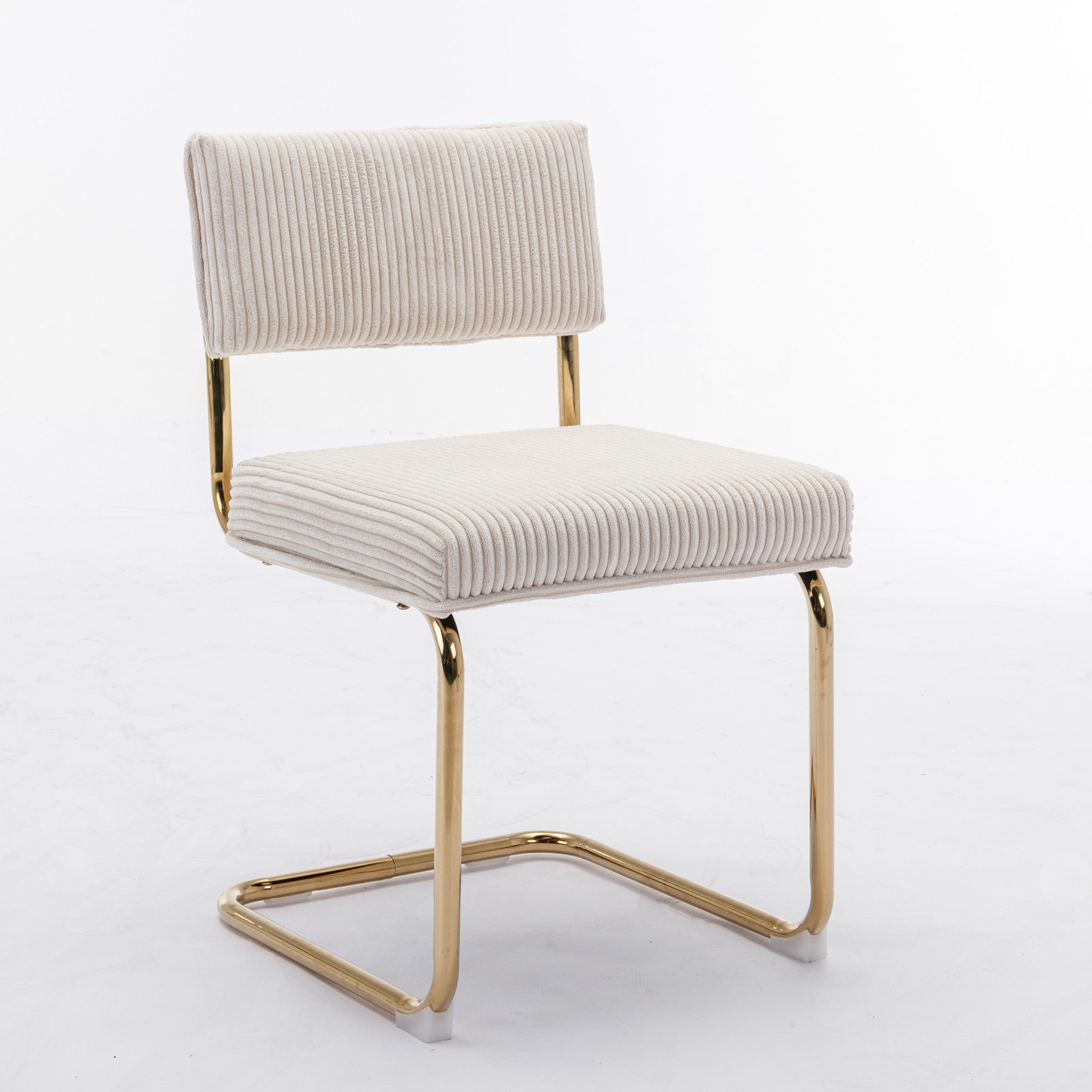 Modern Dining Chairs With Corduroy Fabric,Gold Metal Base, Accent Armless Kitchen Chairs With Channel Tufting, Side Chairs, Set Of 2, Beige Beige Foam Corduroy