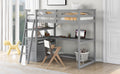 Twin Size Loft Bed With Desk And Shelves, Two Built In Drawers, Gray Old Sku:Gx000803Aae 1 Gray Pine