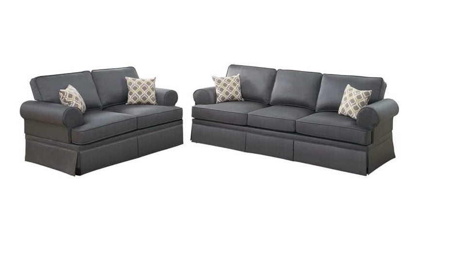 Charcoal Glossy Polyfiber 2Pcs Sofa Set Living Room Furniture Sofa Loveseat Pillows Couch Rolled Armrest Charcoal Grey Wood Primary Living Space Cushion Back Contemporary,Modern Rolled Arms Fabric 5 Seat