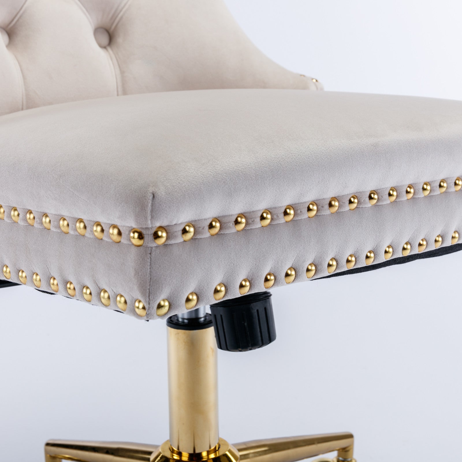 Office Chair,Velvet Upholstered Tufted Button Home Office Chair With Golden Metal Base,Adjustable Desk Chair Swivel Office Chair Beige Beige Velvet