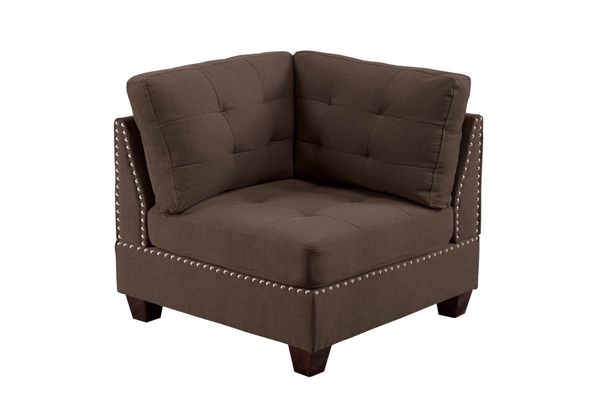 Contemporary Modular Sectional 6Pc Set Living Room Furniture Corner Sectional Black Coffee Linen Like Fabric Tufted Nail Heads 2X Corner Wedge 3X Armless Chair And 1X Ottoman Coffee Wood Primary Living Space Cushion Back Contemporary,Modern Modular