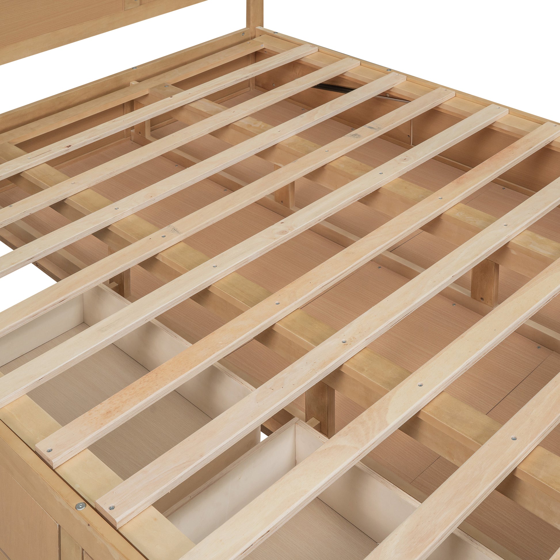Queen Size Wood Platform Bed With Underneath Storage And 2 Drawers, Wood Color Box Spring Not Required Queen Natural Wood Bedroom Bed Frame Solid Wood Mdf