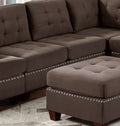 Contemporary Modular Sectional 6Pc Set Living Room Furniture Corner Sectional Black Coffee Linen Like Fabric Tufted Nail Heads 2X Corner Wedge 3X Armless Chair And 1X Ottoman Coffee Wood Primary Living Space Cushion Back Contemporary,Modern Modular