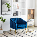 Velvet Accent Chair With Ottoman, Modern Tufted Barrel Chair Ottoman Set For Living Room Bedroom, Golden Finished, Blue Blue Foam Velvet