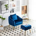 Velvet Accent Chair With Ottoman, Modern Tufted Barrel Chair Ottoman Set For Living Room Bedroom, Golden Finished, Blue Blue Foam Velvet