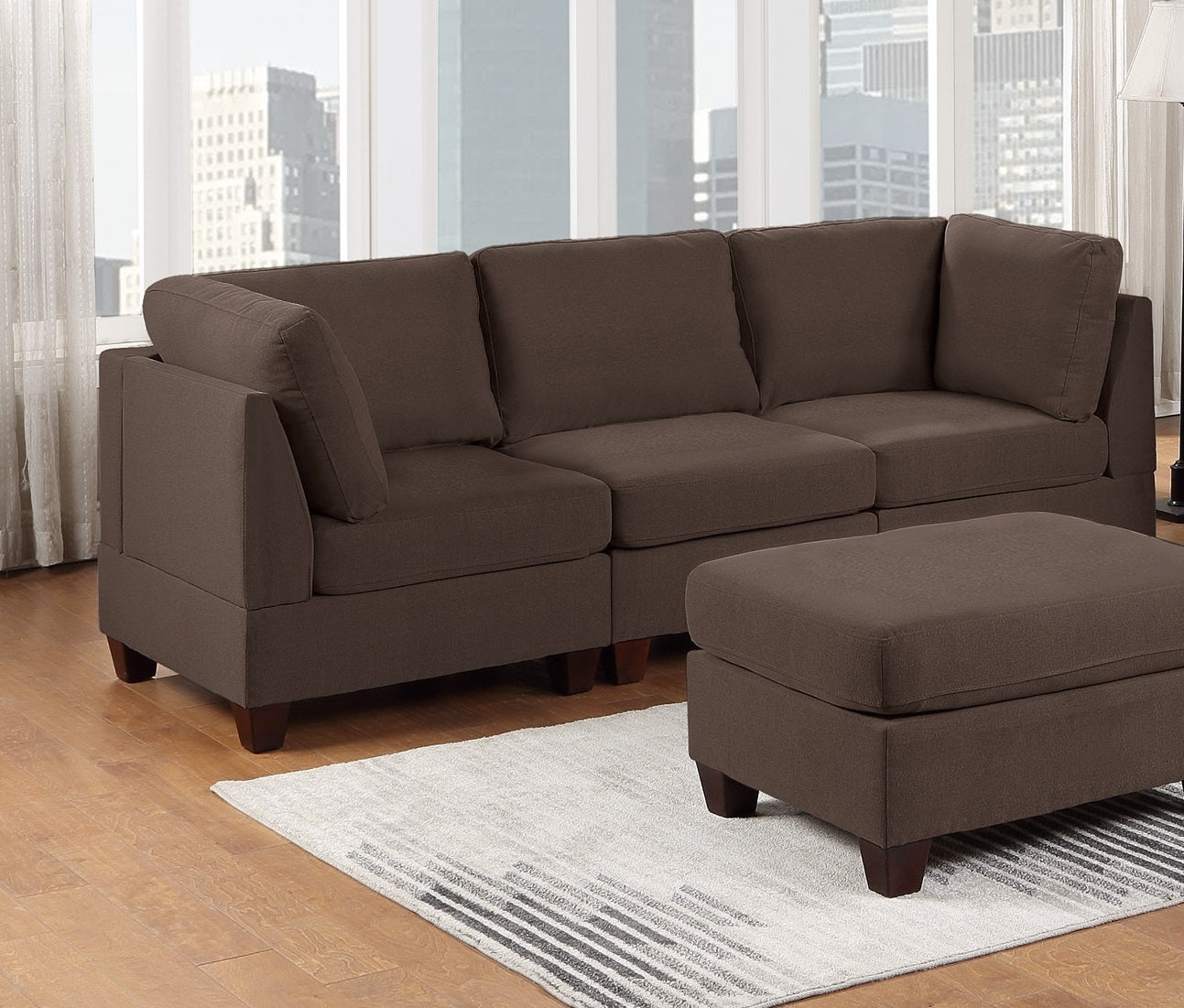 Modular Sofa Set 6Pc Set Living Room Furniture Sofa Loveseat Couch Black Coffee Linen Like Fabric 4X Corner Wedge 1X Armless Chair And 1X Ottoman Coffee Primary Living Space Cushion Back
