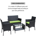 4 Pc Rattan Patio Furniture Set Outdoor Patio Cushioned Seat Wicker Sofa Green Cushion Black Iron