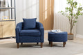 Coolmore Accent Chair With Ottoman, Mid Century Modern Barrel Chair Upholstered Club Tub Round Arms Chair For Living Room Navy Linen