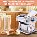 Electric Pasta Maker Noodle Maker Pasta Making Machine Dough Roller Cutter Thickness Adjustable Stainless Steel Us 110V 135W 3 Blades Type 2.5Mm Round 4Mm Flat 9Mm Wide Noodle Silver Stainless Steel