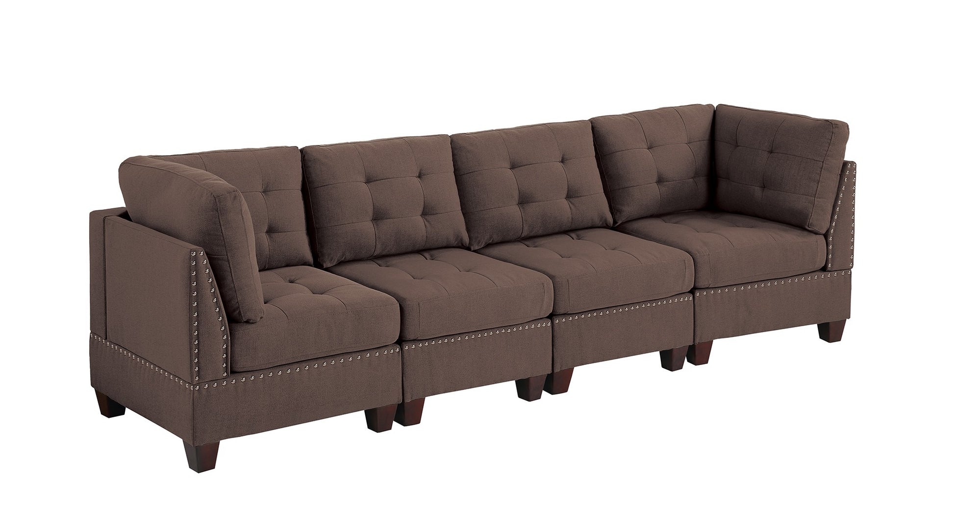 Living Room Furniture Tufted Armless Chair Black Coffee Linen Like Fabric 1Pc Armless Chair Cushion Nail Heads Wooden Legs Coffee Primary Living Space Contemporary,Modern,Transitional Fabric