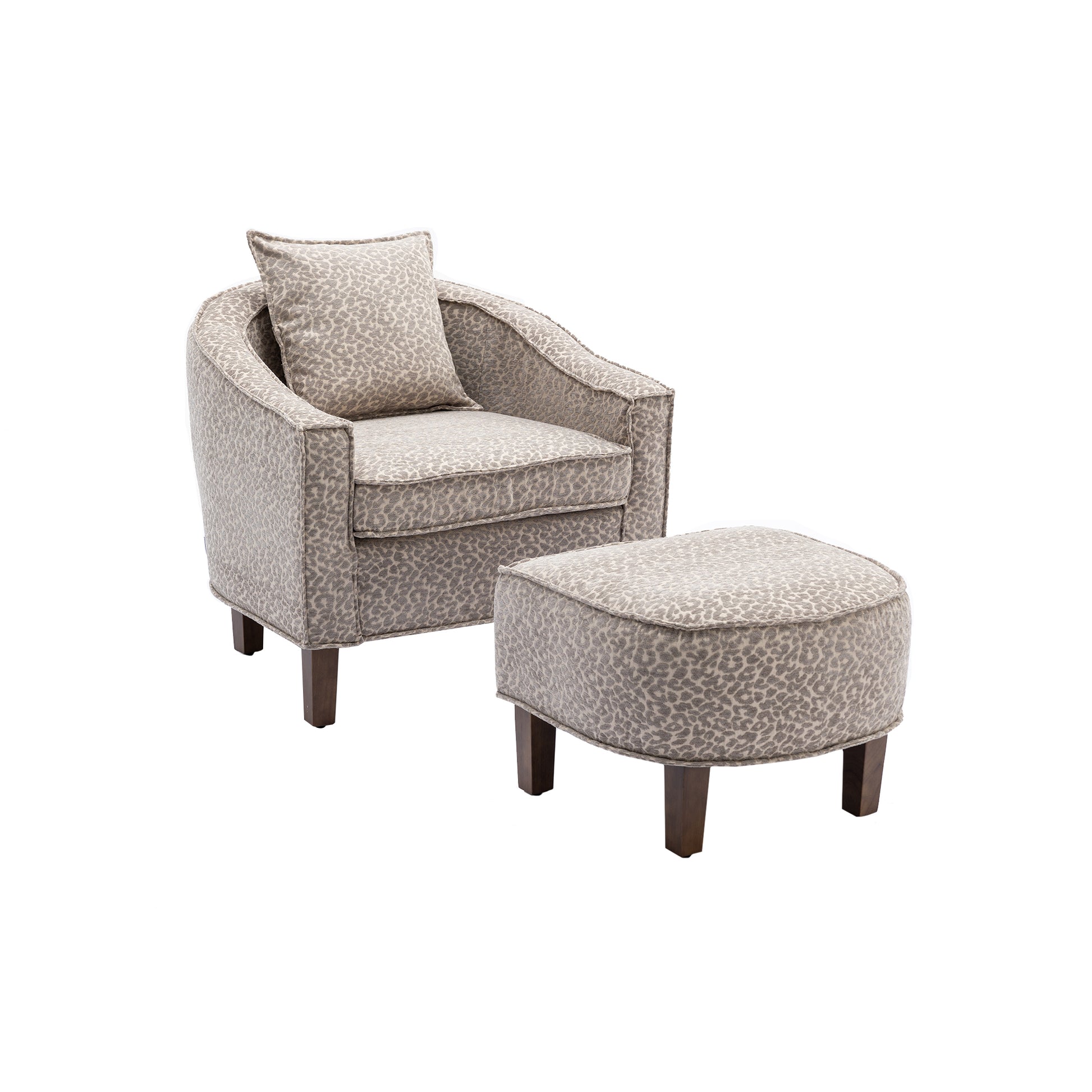 Coolmore Accent Chair With Ottoman, Mid Century Modern Barrel Chair Upholstered Club Tub Round Arms Chair For Living Room Leopard Gray Chenille