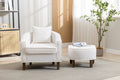 Coolmore Accent Chair With Ottoman, Mid Century Modern Barrel Chair Upholstered Club Tub Round Arms Chair For Living Room Beige Linen