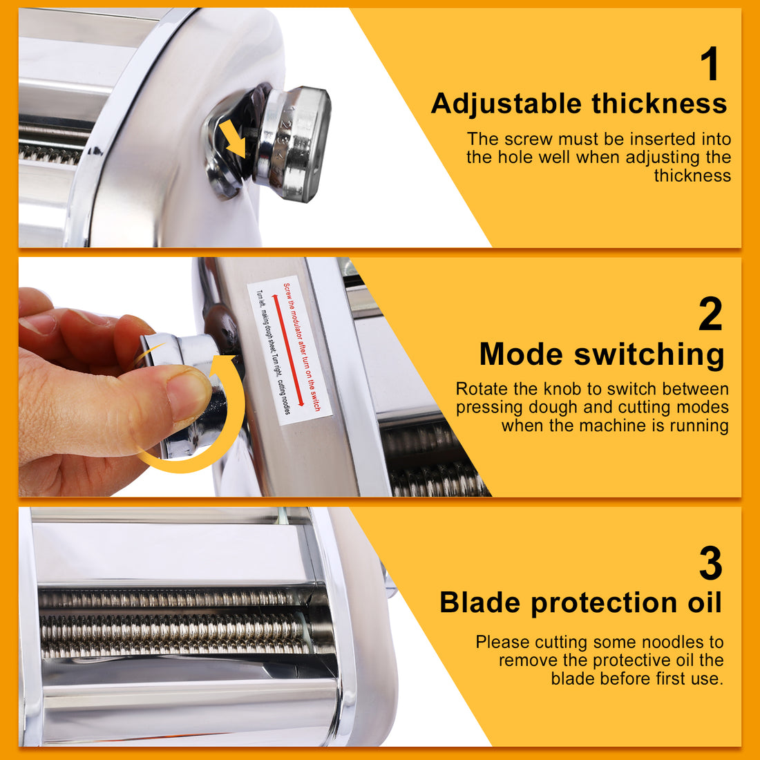 Electric Pasta Maker Noodle Maker Pasta Making Machine Dough Roller Cutter Thickness Adjustable Stainless Steel Us 110V 135W One Blade 2.5Mm Round Noodle Silver Stainless Steel