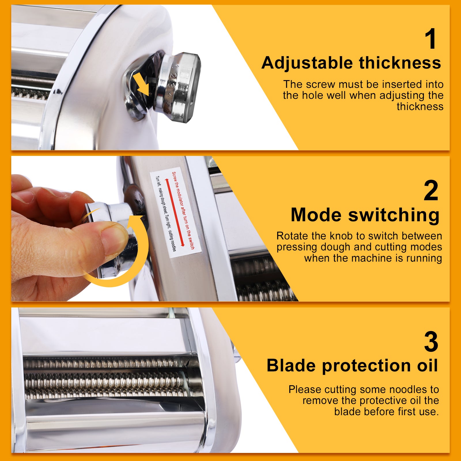 Electric Pasta Maker Noodle Maker Pasta Making Machine Dough Roller Cutter Thickness Adjustable Stainless Steel Us 110V 135W 2 Blades Type 1.5Mm Round Noodle 4Mm Flat Noodle Silver Stainless Steel