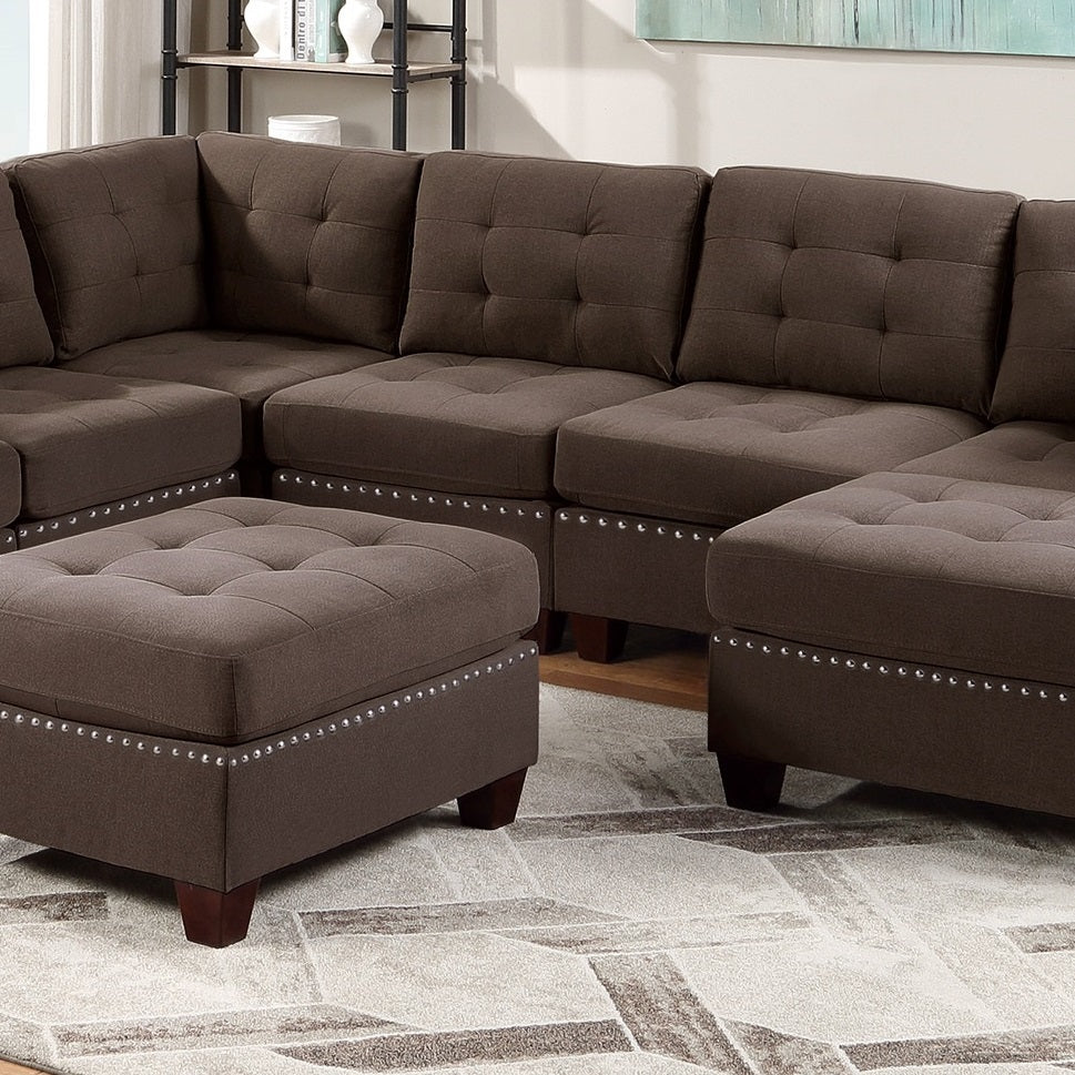 Living Room Furniture Tufted Armless Chair Black Coffee Linen Like Fabric 1Pc Armless Chair Cushion Nail Heads Wooden Legs Coffee Primary Living Space Contemporary,Modern,Transitional Fabric