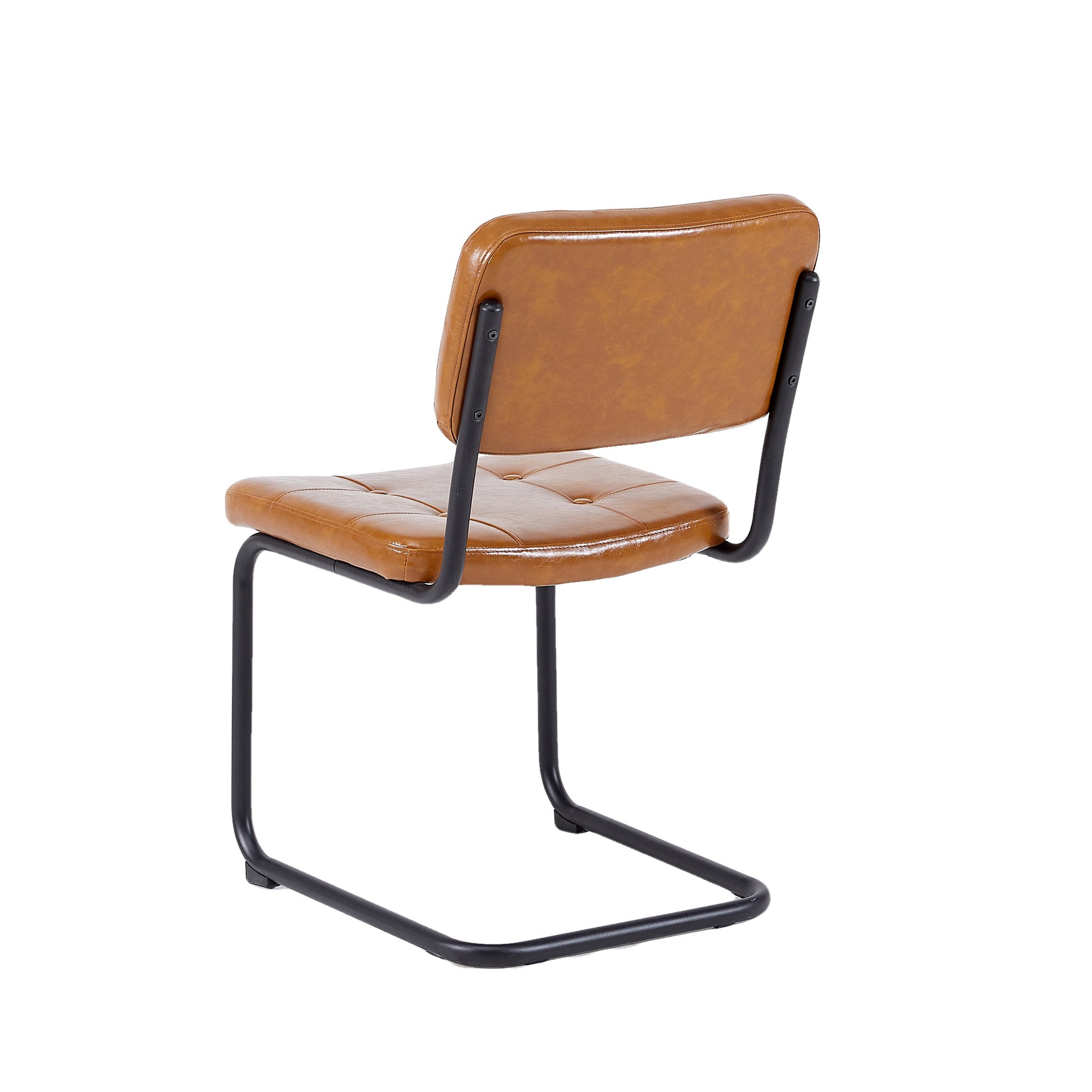 Brown Modern Simple Style Dining Chair Pu Leather Black Metal Pipe Dining Room Furniture Chair Set Of 2 Brown Pu Leather