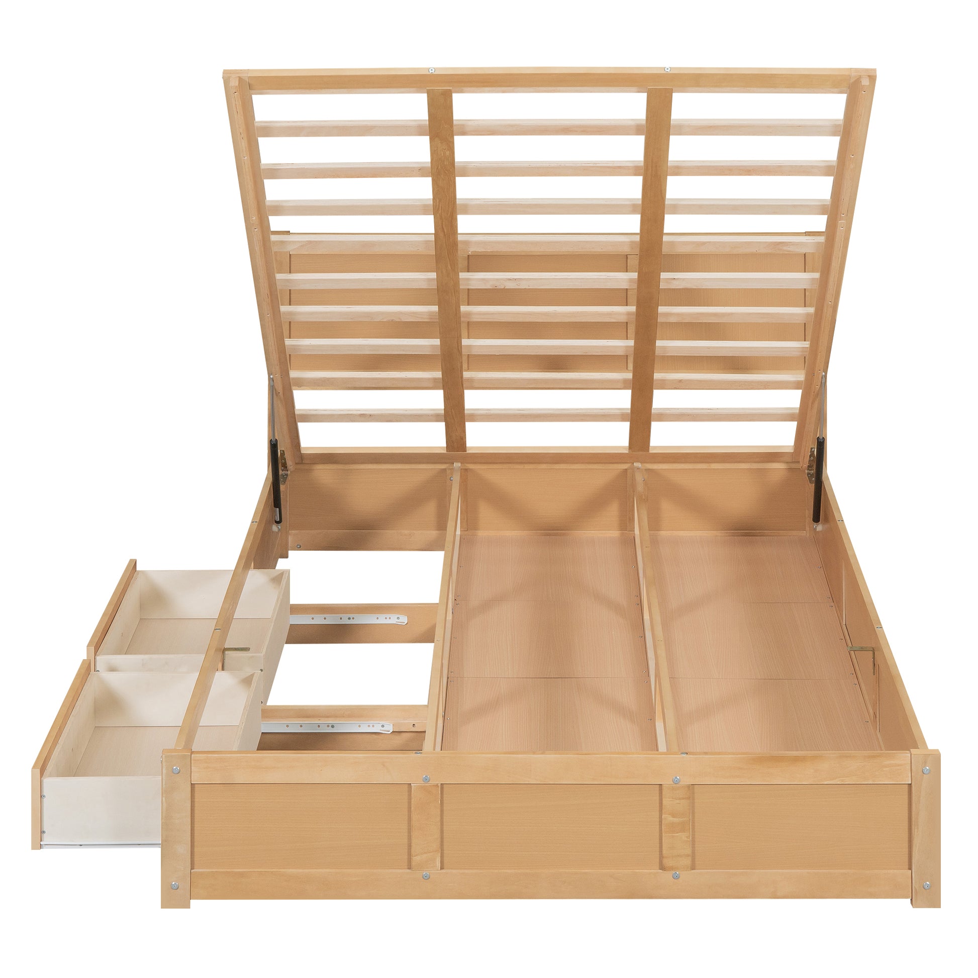 Queen Size Wood Platform Bed With Underneath Storage And 2 Drawers, Wood Color Box Spring Not Required Queen Natural Wood Bedroom Bed Frame Solid Wood Mdf