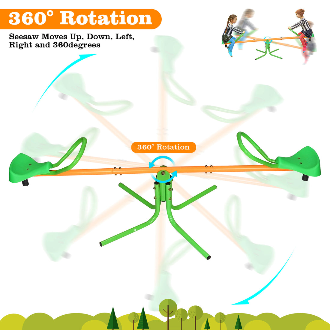 360 Degree Rotation Outdoor Kids Spinning Seesaw Sit And Spin Teeter Totter Outdoor Playground Equipment Swivel Teeter Totter For Backyard Green Iron