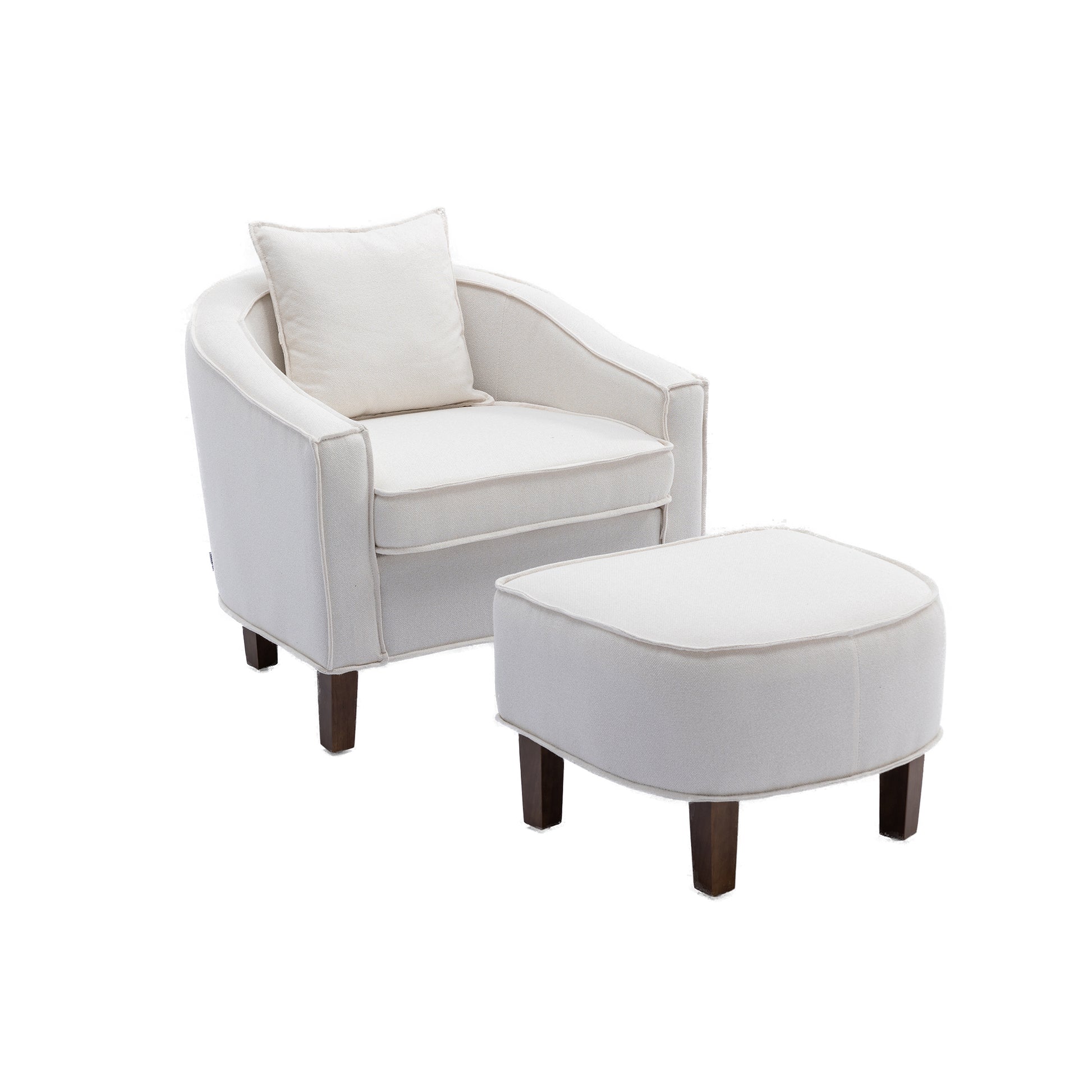 Coolmore Accent Chair With Ottoman, Mid Century Modern Barrel Chair Upholstered Club Tub Round Arms Chair For Living Room Beige Linen