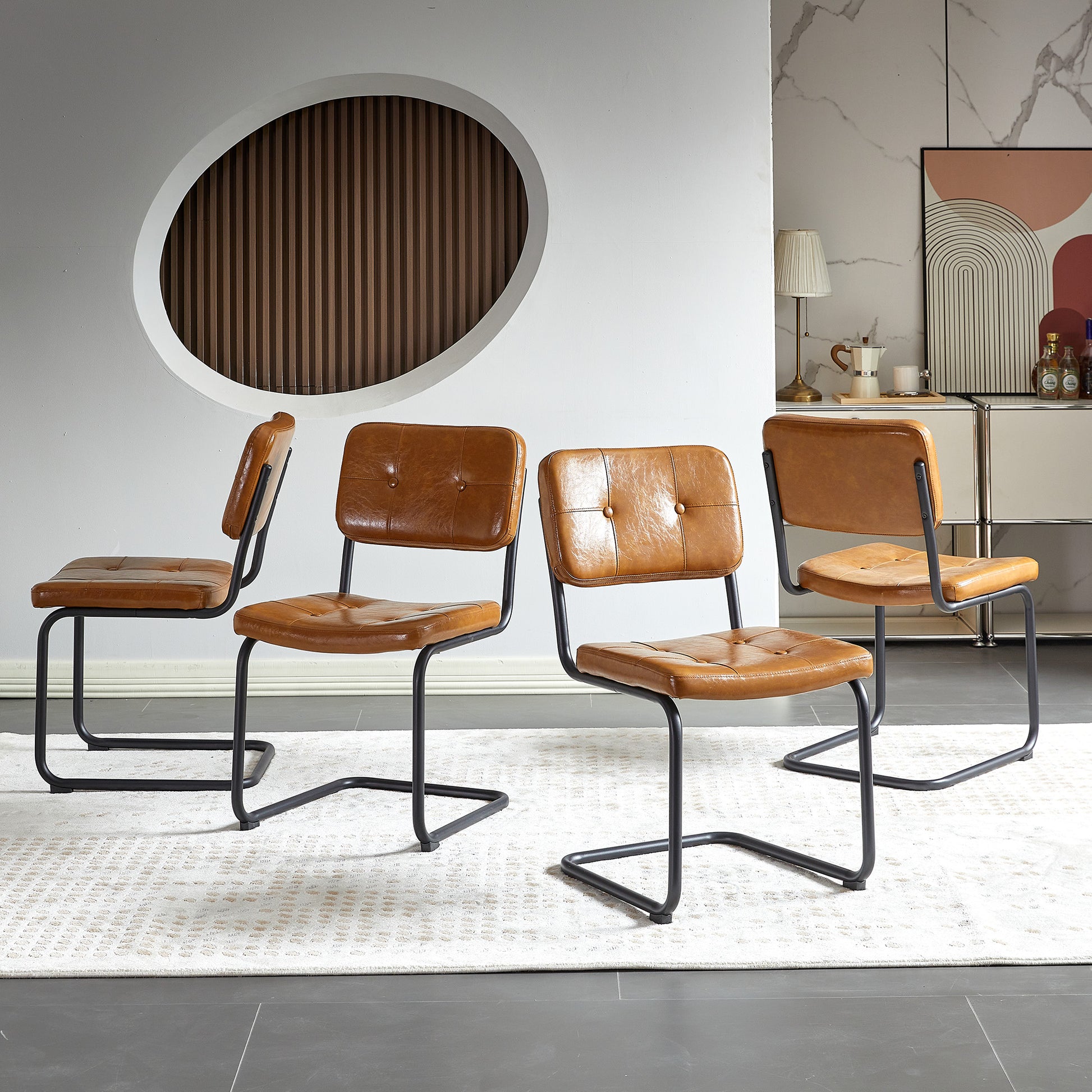 Brown Modern Simple Style Dining Chair Pu Leather Black Metal Pipe Dining Room Furniture Chair Set Of 2 Brown Pu Leather