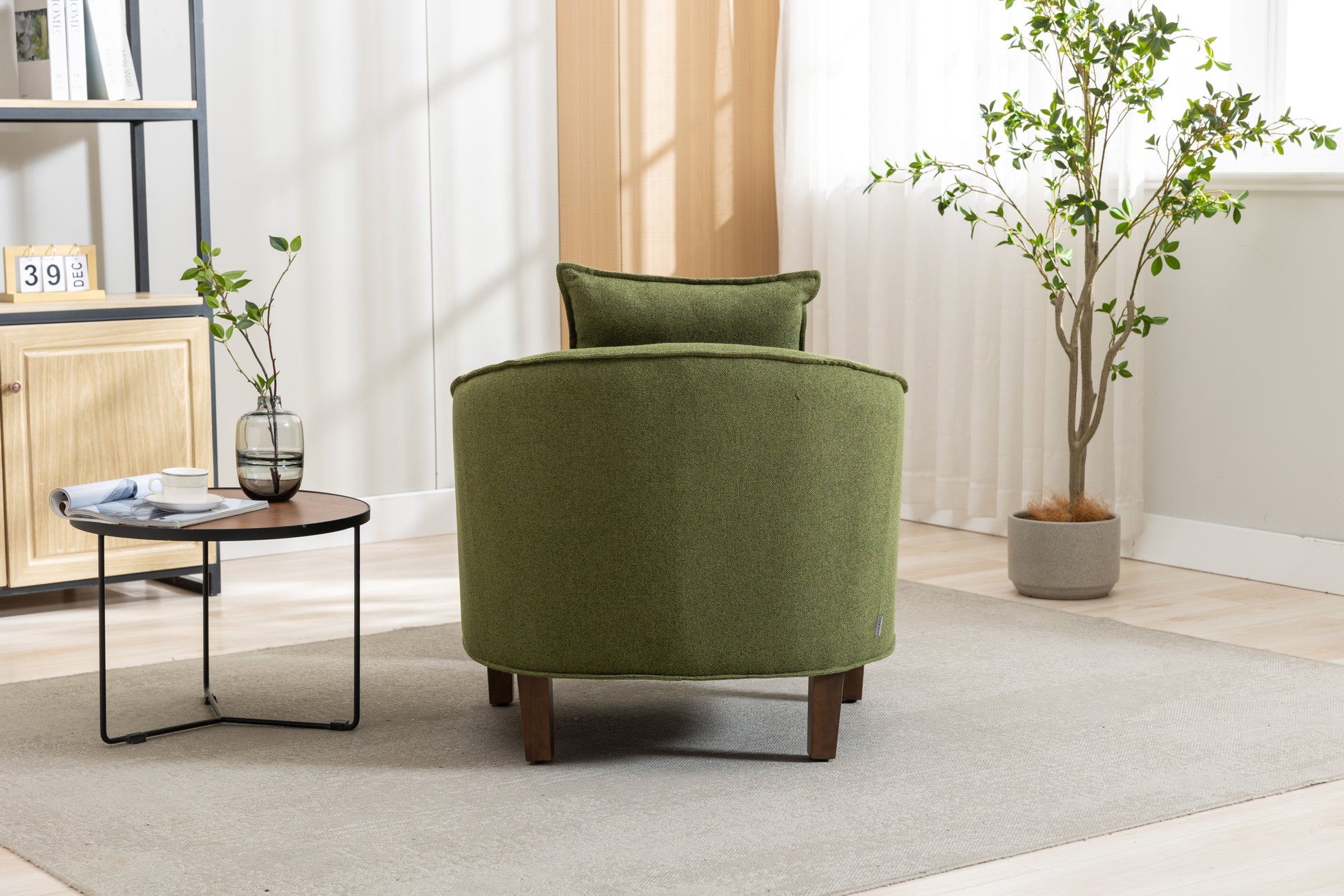 Coolmore Accent Chair With Ottoman, Mid Century Modern Barrel Chair Upholstered Club Tub Round Arms Chair For Living Room Olive Linen